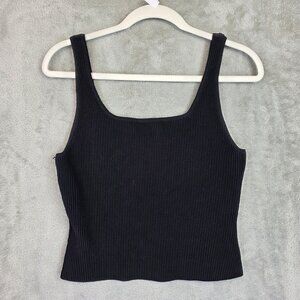 Babaton Tank Top Womens Medium Black Ribbed Square Neck Stretch Cropped Knit